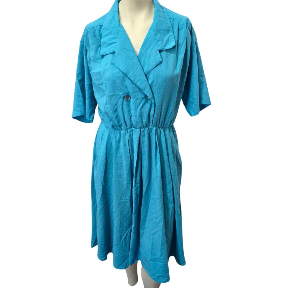 Vintage S.L. Fashions Teal Shirt Dress Size 12 Midi Career Office USA Retro Blue